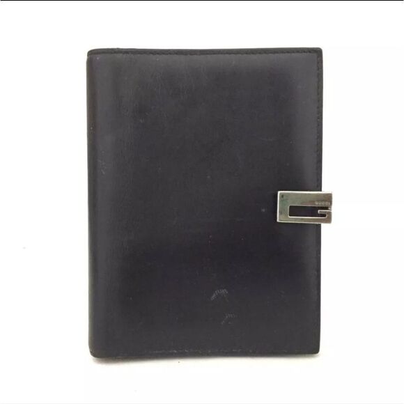 Authentic GUCCI G Logo Black Leather Agenda Notebook Cover/6X1318 - Picture 1 of 8